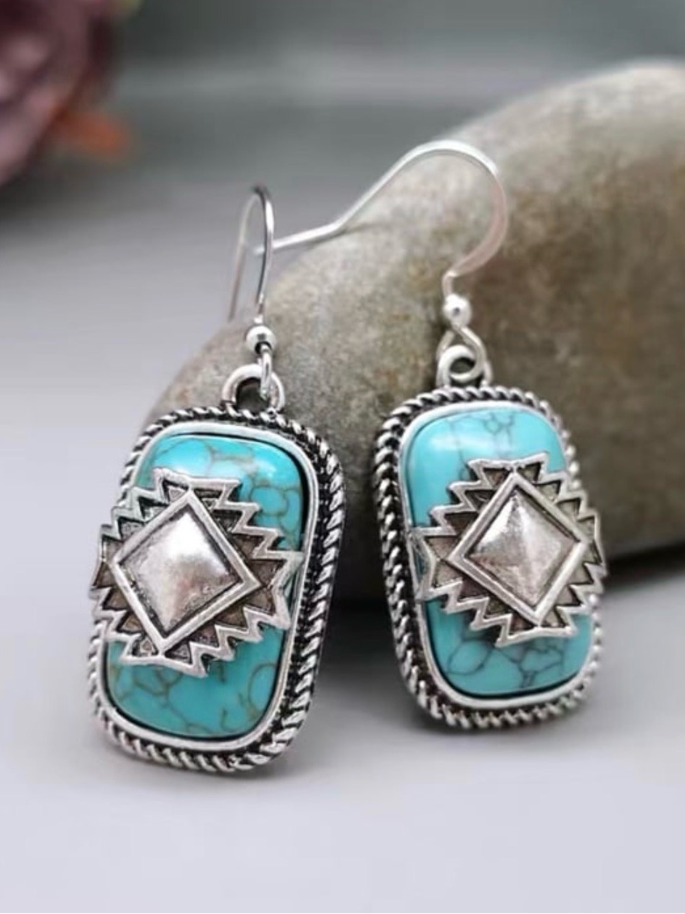 Turquoise Silver Southwestern Drop Earrings